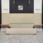 Chambre à coucher Vinachi – lit minimaliste, tables de nuit et coiffeuse élégante