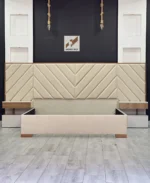 Chambre à coucher Vinachi – lit minimaliste, tables de nuit et coiffeuse élégante